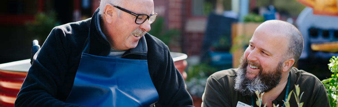 The cover photo from our Consumer Engagement Plan - Allied Health Assistant Anton Harrington in the Accessible Kitchen Garden