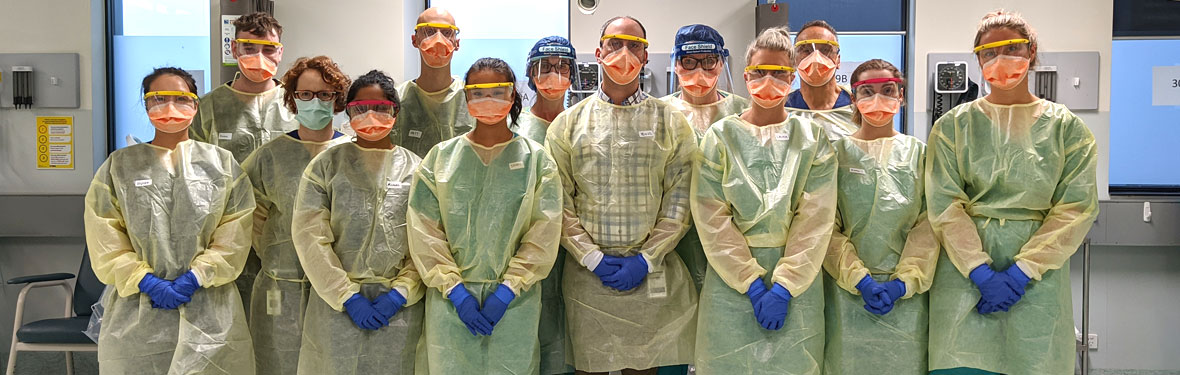 Staff from our COVID-19 screening clinic, dressed in protective equipment