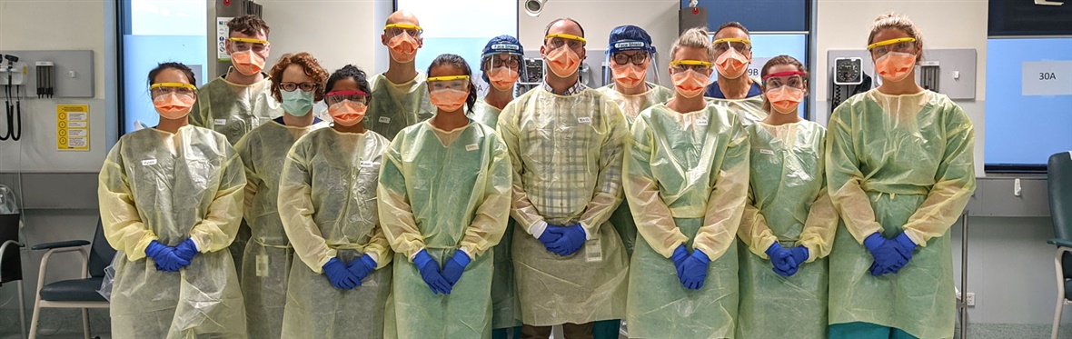 Staff from our COVID-19 screening clinic, dressed in protective equipment
